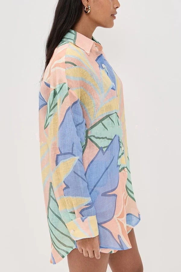 Artistic Foliage Print Shirt And Shorts Matching Sets