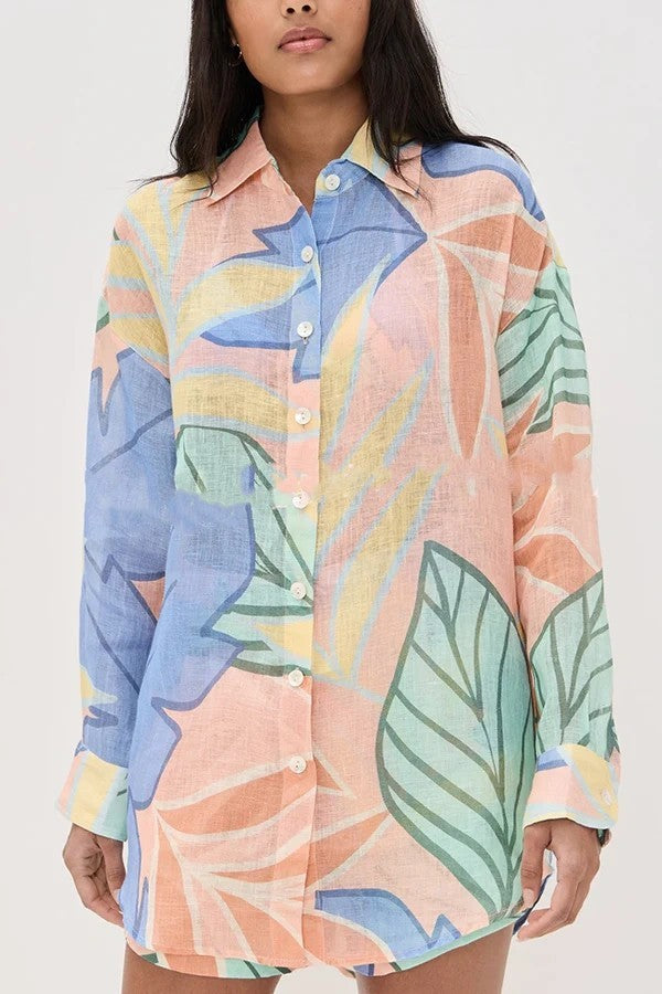 Artistic Foliage Print Shirt And Shorts Matching Sets