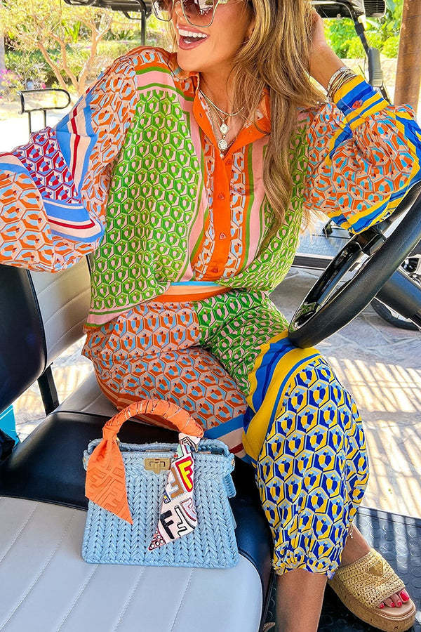 Colorful Geo Print Shirt And Pants Matching Sets