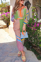Colorful Geo Print Shirt And Pants Matching Sets
