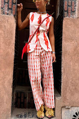 Red Fish Print Tank And Pants Linen Matching Sets