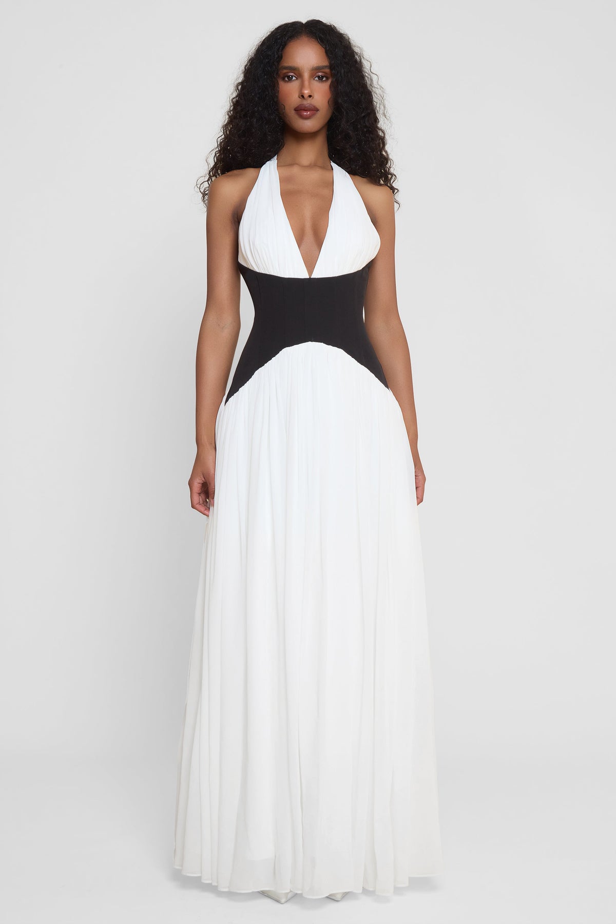Black White Contrast Corset Maxi Dress
