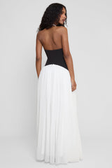 Black White Contrast Corset Maxi Dress