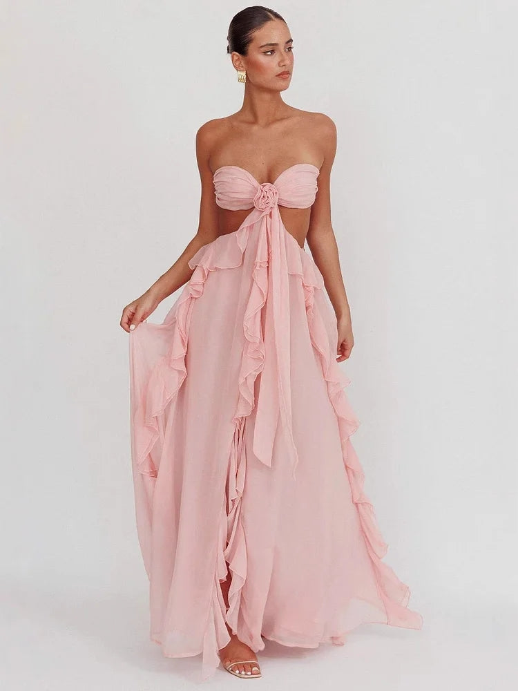 Rosette Detail Bandeau Maxi Dress