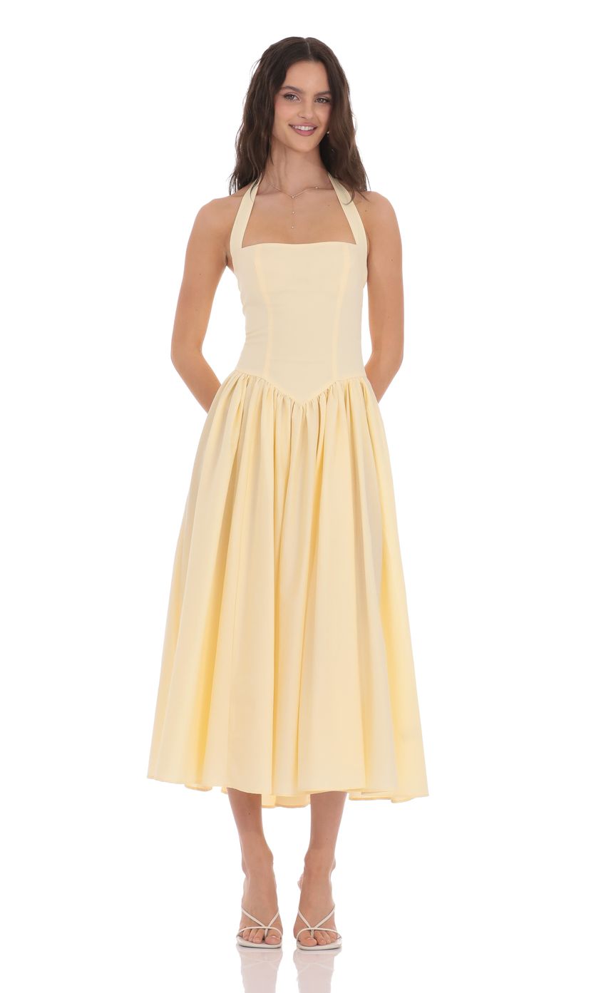 Yellow Halter Neck Midi Dress
