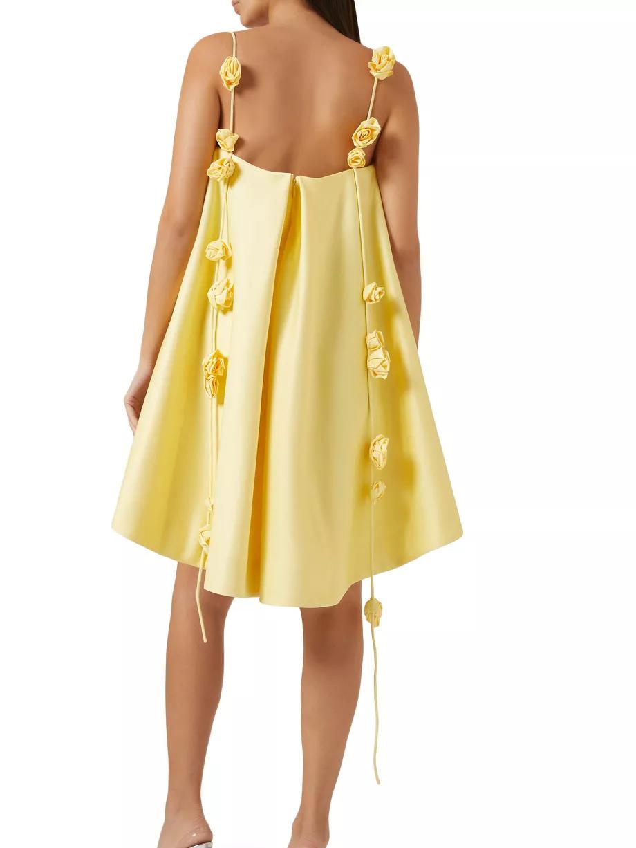 Yellow Rosette Shoulder Straps Mini Dress