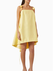 Yellow Rosette Shoulder Straps Mini Dress