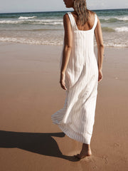 White Pinstripe Sleeveless Maxi Dress