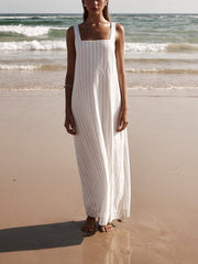 White Pinstripe Sleeveless Maxi Dress
