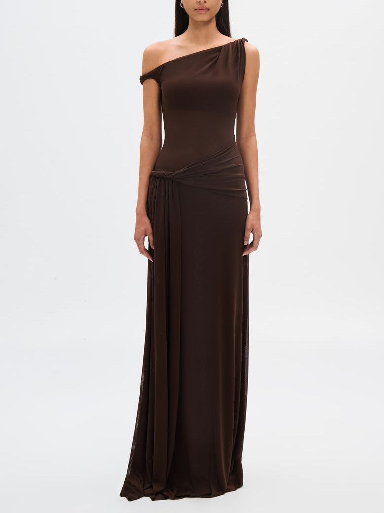 Brown One Shoulder Maxi Dress