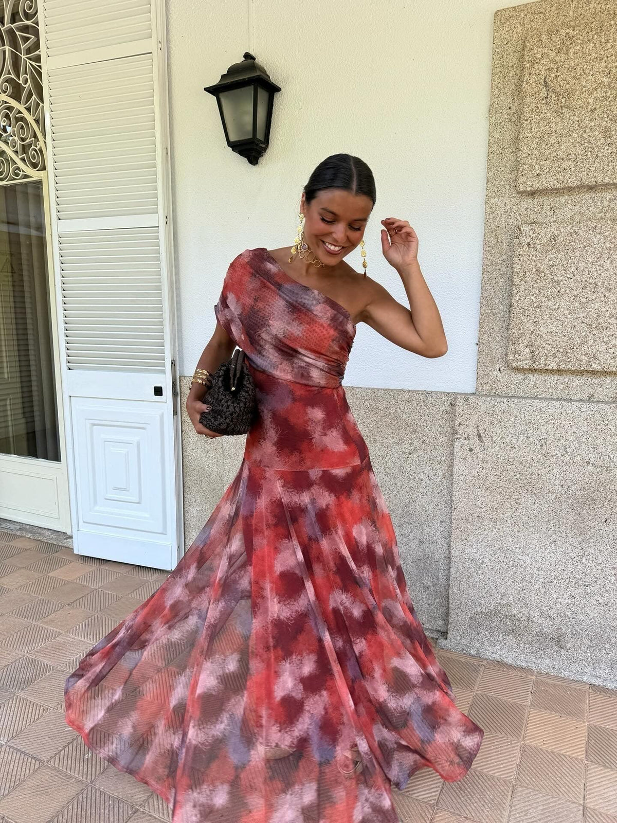 Red One Shoulder Maxi Dress