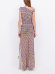 Purple Gingham Print High Slit Maxi Dress