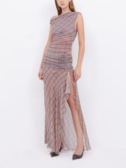 Purple Gingham Print High Slit Maxi Dress