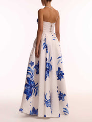 Blue Floral Bandeau Maxi Dress