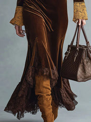 Retro Cocoa Brown Velvet Fishtail Dress