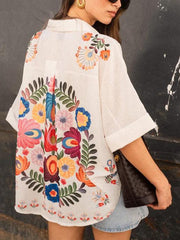 Artistic Floral Print Short-Sleeved Shirt
