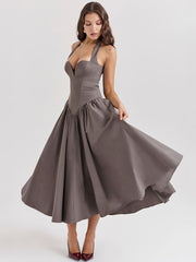Smoky Gray Halter Neck Midi Dress