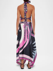 Fushcia Abstract Print Halter Top and Skirt Set
