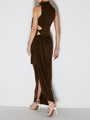 Brown Twisted High Slit Maxi Dress