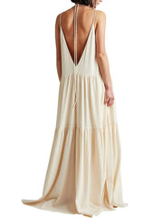 White Double-V Neckline Maxi Dress