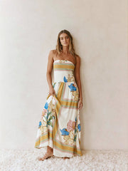 Tropical Floral Strapless Maxi Dress