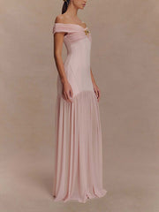 Pink Off the Shoulder Sheath Maxi Dress