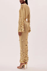 Gold Sequin Knit Maxi Dress
