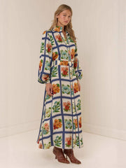 Elegant Square Floral Maxi Dress