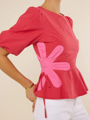 Hot Pink Floral Peplum Top