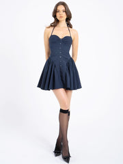 Navy Blue Pinstripe Mini Dress
