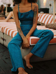Blue Denim Tie Back Jumpsuit