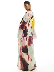 Abstract Watercolor Print Maxi Dress