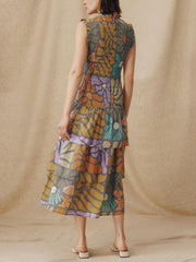 Green Botanical Print Midi Dress