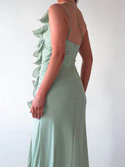 One Shoulder Ruched Rosette Midi Dress