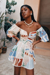 Boho Chic Puff Sleeves Printed Mini Dress