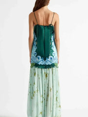 Green Floral Paneled Slip Maxi Dress