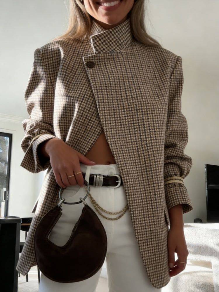 Vintage Khaki Plaid Structured Blazer