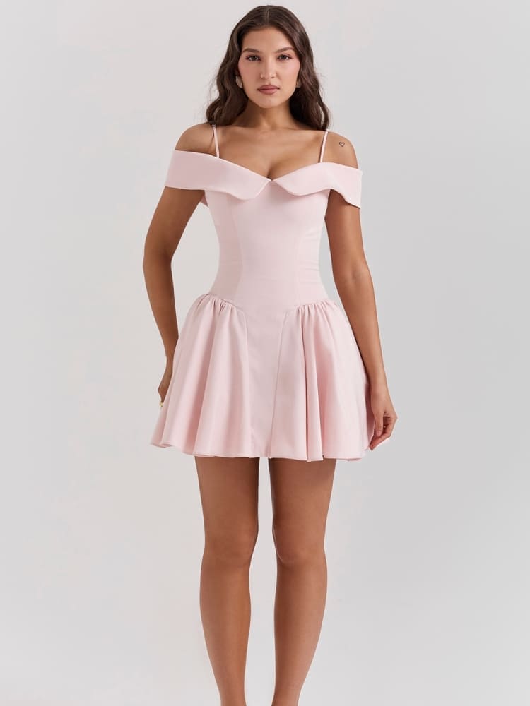 Peach Pink Off-Shoulder Mini Dress