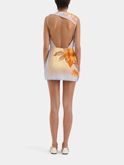 Artistic Floral Backless Mini Dress