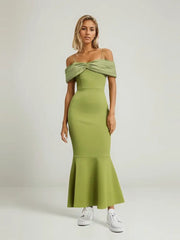 Green Off Shoulder Evening Dress
