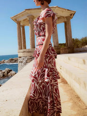 Burgunday Abstract Print Midi Dress