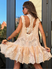 Coral Crochet Lact Top and Dress Two Piece Set