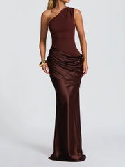 Elegant Brown One-Shoulder Maxi Dress