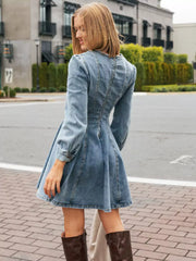 Blue Denim Long Sleeves Mini Dress