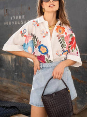 Artistic Floral Print Short-Sleeved Shirt
