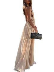 Beige Halter Neck Plunging Maxi Dress