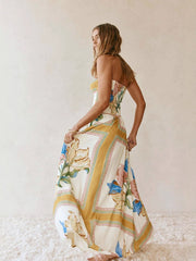 Tropical Floral Strapless Maxi Dress