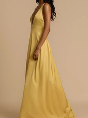 Yellow Backless Slip Maxi Dress