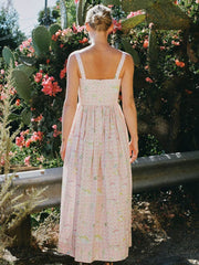 Peach Printed Slip Midi Dress
