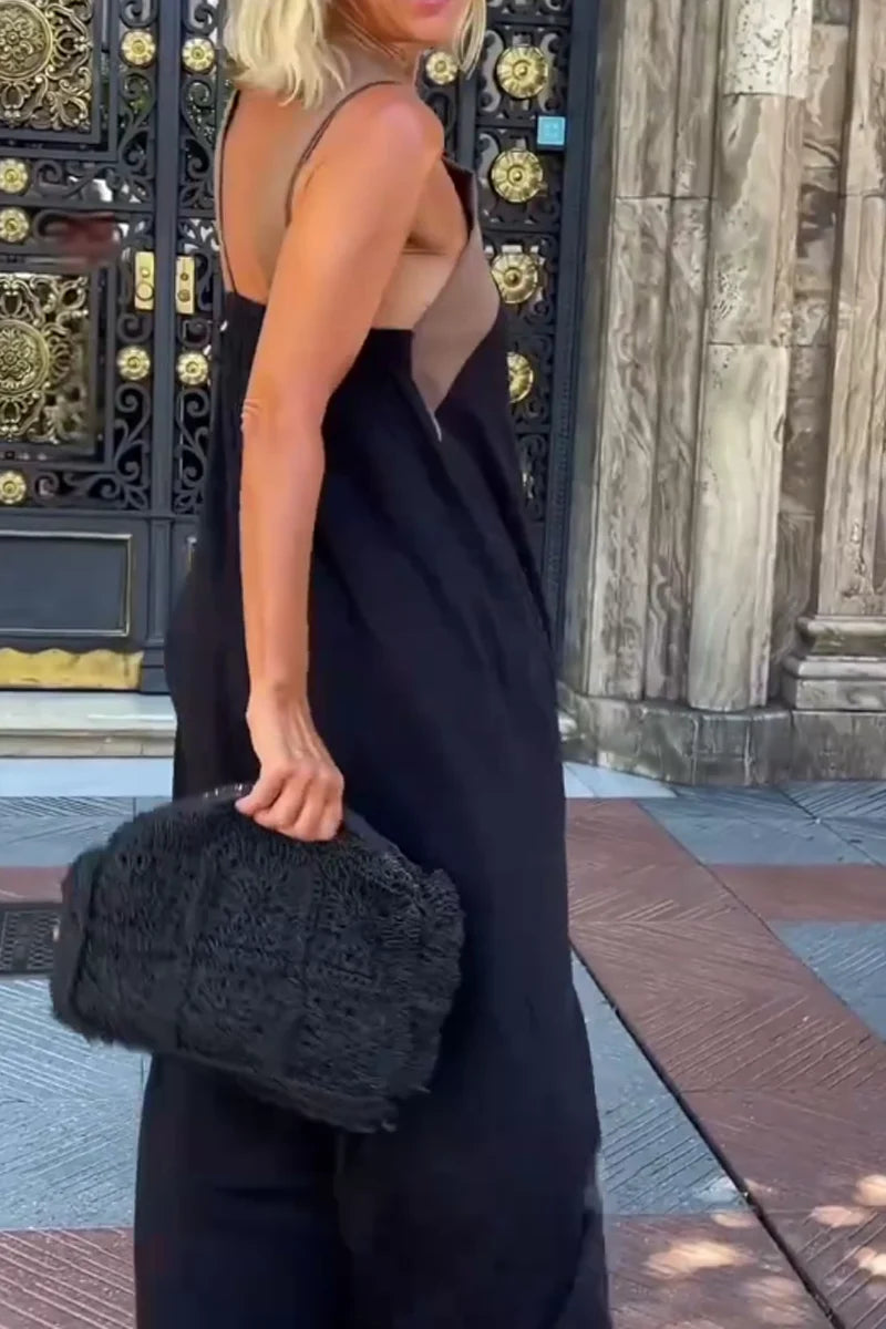 Black Crossover Cold Shoulder Midi Dress